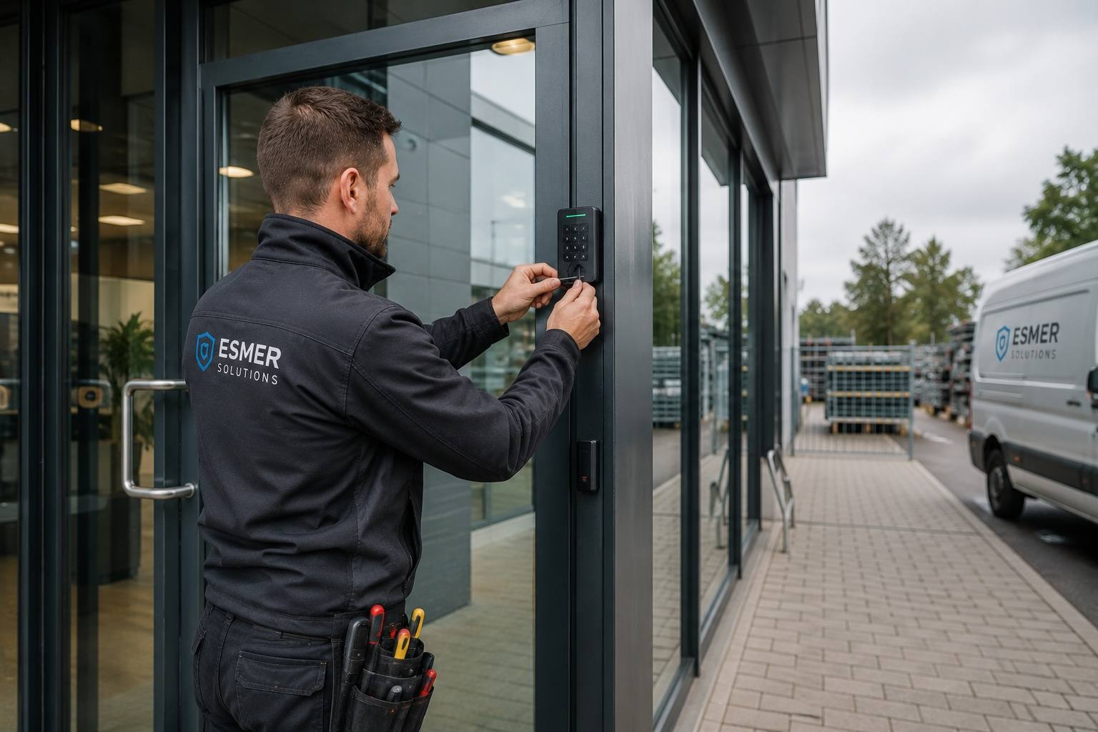 Zutrittskontrolle für einen Gerüstbaubetrieb – Betriebsgebäude mit Lagerfläche