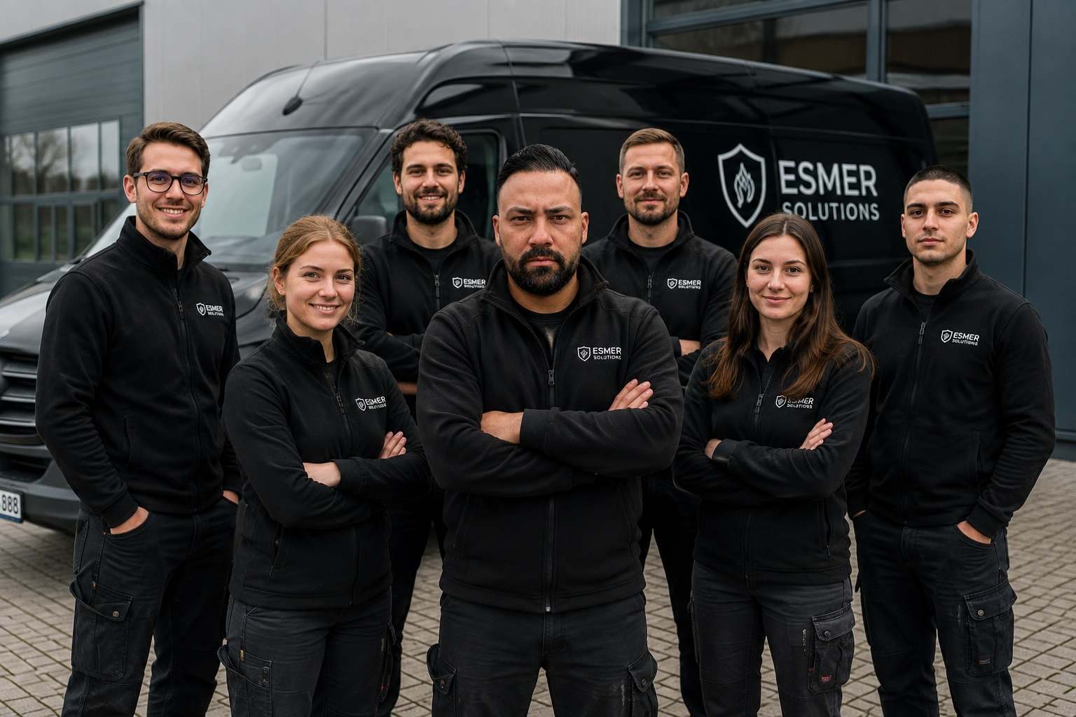 Das Team von Esmer Solutions vor dem Firmenfahrzeug